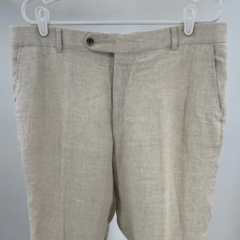 Ballin Relax Men's Cream 100% Linen Dress Pants 38 neutral office summer casual